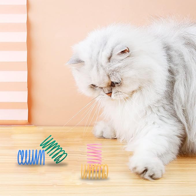 Andiker Cat Spring Toys, 12pcs Colorful & Durable Wide Plastic Cat Toys for Indoor Cats to Play to Release Energy and Keep Fit Bounce Interactive Cat Toy for Swatting, Biting, Hunting Kitten Toys (M)