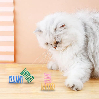 Andiker Cat Spring Toys, 12pcs Colorful & Durable Wide Plastic Cat Toys for Indoor Cats to Play to Release Energy and Keep Fit Bounce Interactive Cat Toy for Swatting, Biting, Hunting Kitten Toys (M)