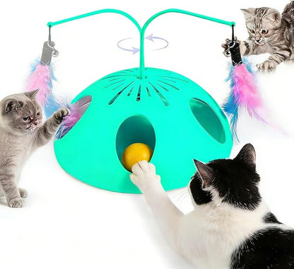 Cat Toys 3in1 Automatic Interactive Cat Toy for Indoor Cats,Interactive Kitten Toy, Fluttering Feather, Track Balls, Rotating Track Feather Enrichment Kitty Toys(Green)
