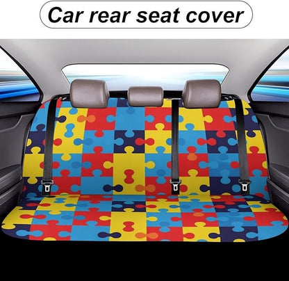Women's Dirt Proof Dog Car Back Seat Cover, Fashion Universal Fit Auto Bench Seat Cushion Covers for Trucks SUV Compatible with Autism Awareness Colorful Puzzles