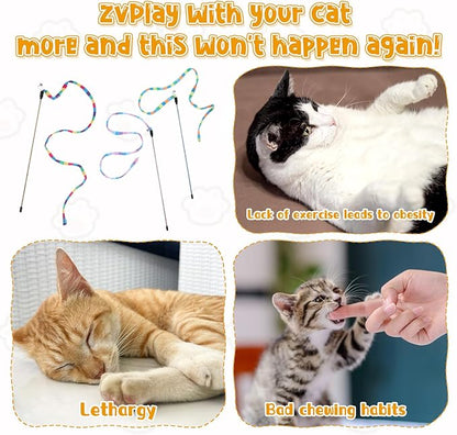 3 PCS Interactive Cat Rainbow Wand Toys, Interactive Cat Teaser Wand Toys for Indoor Cats and Kitten Extended Colorful Cats String Toy with Bells Teaser Wands String for Kitten Kitty Exercise Keep Fit