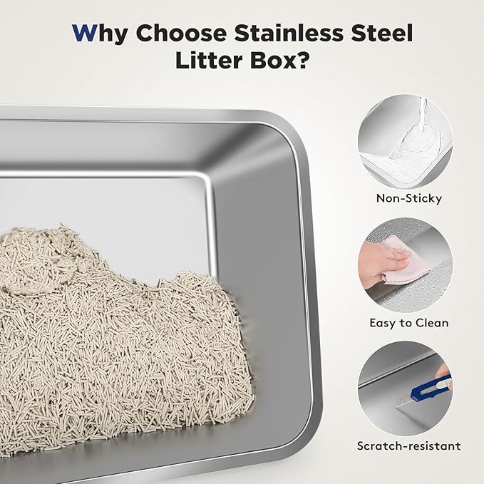FURTIME Small Stainless Steel Litter Box with Lid for Kitty, Metal Enclosed Cat Litter Box for Small Cats, Kitten Cat Box with High Sided Enclosure & Scoop, Odor Free, Anti-Leakage, Grey