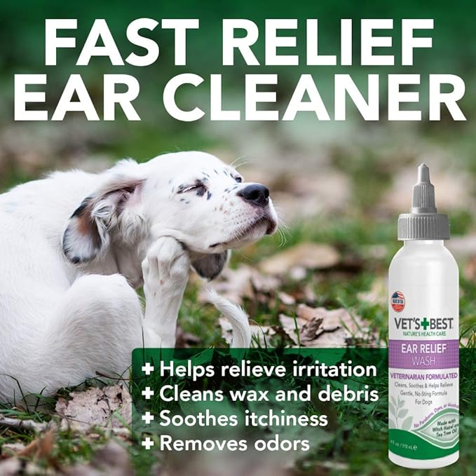 Vet's Best Dog Ear Cleaner Kit - Multi-Symptom Ear Relief - Wash & Dry Treatment - Alcohol-free