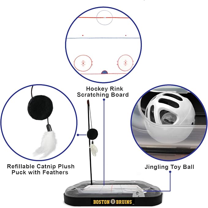 Pets First NHL Boston Bruins Hockey Field Scratching Pad with Interactive Cat Ball Bell Toy Set