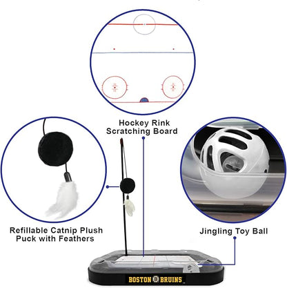 Pets First NHL Boston Bruins Hockey Field Scratching Pad with Interactive Cat Ball Bell Toy Set