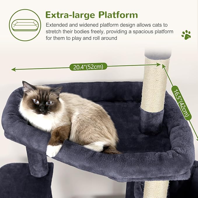 Globlazer Sturdy Cat Tree, 68-inch Large Cat Tower for Indoor Adult Cats 20 lbs Heavy Duty Cat Tree for Big Cats with Extra Large Platform, 5 Scratching Post, S68, Dark Grey