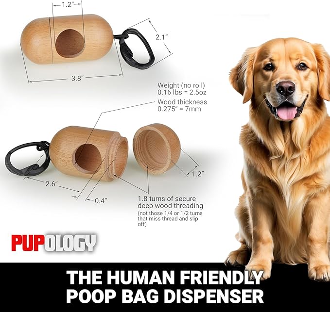 Unique Natural Wood Dog Poop Bag Dispenser Waste Bag Included, Wooden Dog Waste Bag Holder, Lightweight and Compact Dog Poop Bag Holders for Leashes