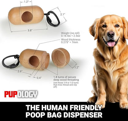 Unique Natural Wood Dog Poop Bag Dispenser Waste Bag Included, Wooden Dog Waste Bag Holder, Lightweight and Compact Dog Poop Bag Holders for Leashes
