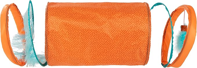 Instincts by SmartyKat Teaser Tunnel Activity Tunnel Cat Toy w/Fringe & Feather Teaser Cat Toy - Orange, One Size