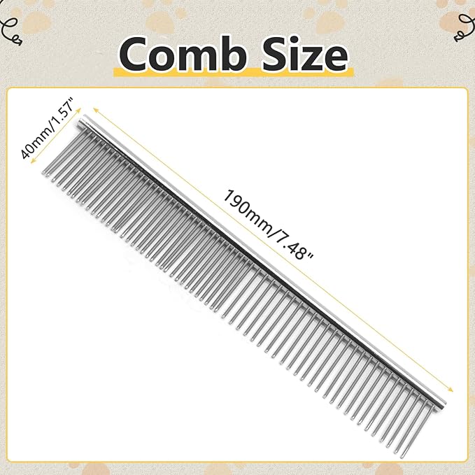 Biaungdo 3 Pcs Dog Grooming Combs Set, Metal Dog Comb for Removing Tangles and Knot, Cat Brush Grooming Tool for Long Haired Pets(7.48 x 1.57 inch)
