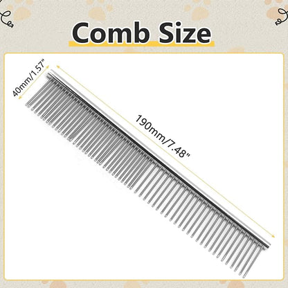 Biaungdo 3 Pcs Dog Grooming Combs Set, Metal Dog Comb for Removing Tangles and Knot, Cat Brush Grooming Tool for Long Haired Pets(7.48 x 1.57 inch)