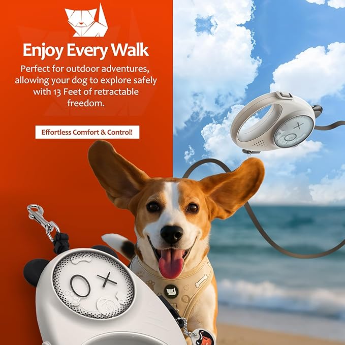 Retractable Dog Leash, 13ft Strong Nylon Tape with Auto-Locking Leash for Small Dogs up to 33 lbs, Tangle-Free, One-Touch Brake, Comfortable Grip, Panda Hug Design