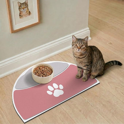 Absorbent Cat Food Mat, 20''x12'' Easy Clean Cat Mat for Bowls, No Stains Quick Dry Pet Water Mats Protect Floor, Avoid Water Spilling Small Feeding Mats for Dogs & Cats, Pink & Gray