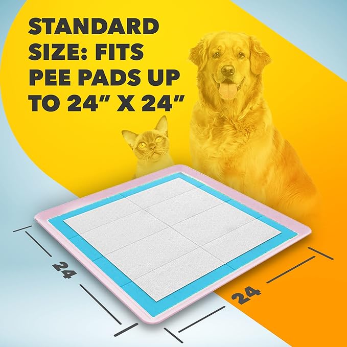 TidyFriend 2 Pack Dog Pee Pad Holder Tray - Fits Up to 24” x 24” Pee Pad Holder for Dogs - Stable Grip, Raised Edges, Quick-Wipe Silicone Surface Dog Pad Holder for Indoor Flooring Protection (Rose)