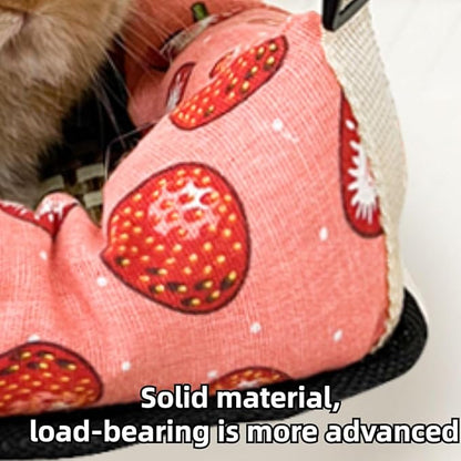 Hanging Cat Bed with Rattan Mat and Cotton Pad Cat Swing Hammock for Cage Kitten Cage Pet Hammock Ferret Bed Desk Accessories Indoor Hanging Bed Kitten Puppy Rabbit Bunny (Round-Pink,Small)