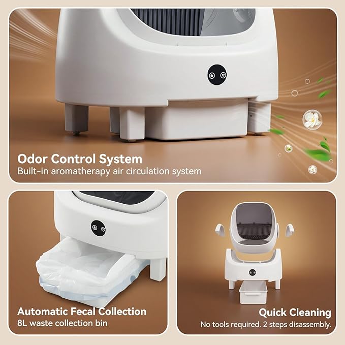 Automatic Litter Box App Control Self Cleaning Litter Box Odor Control＆Safety Protection for Multiple Cats with Garbage Bag, Cat Litter Mat and Fragrance Box