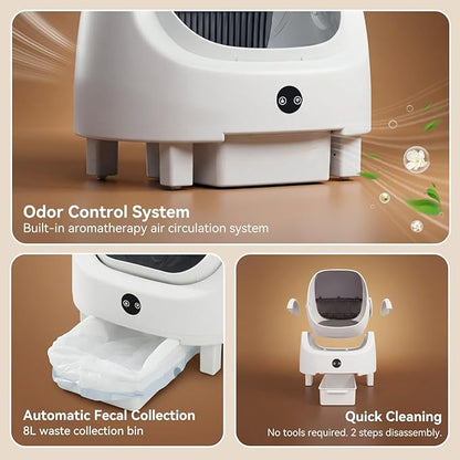 Automatic Litter Box App Control Self Cleaning Litter Box Odor Control＆Safety Protection for Multiple Cats with Garbage Bag, Cat Litter Mat and Fragrance Box