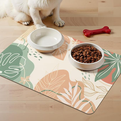 Topotdor Boho Dog Food Mat - Absorbent Quick-Dry Cat Bowl Mat for Food and Water, Non-Slip Pet Feeding Placemat for Messy Drinkers Dog Accessories Pet Supplies, 12"x20", Red