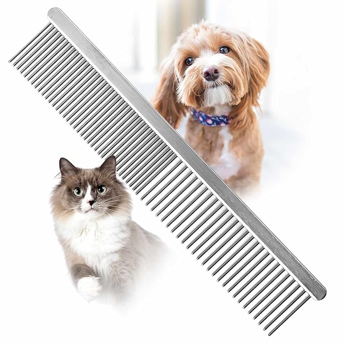 Jeffers Flat Back Pet Grooming Comb – Chrome Plated Steel Comb with Fine & Coarse Teeth for Dogs, Cats, Puppies – Detangling, Deshedding, Dematting Tool for Long or Short Hair - 7.5" L, 1" Teeth