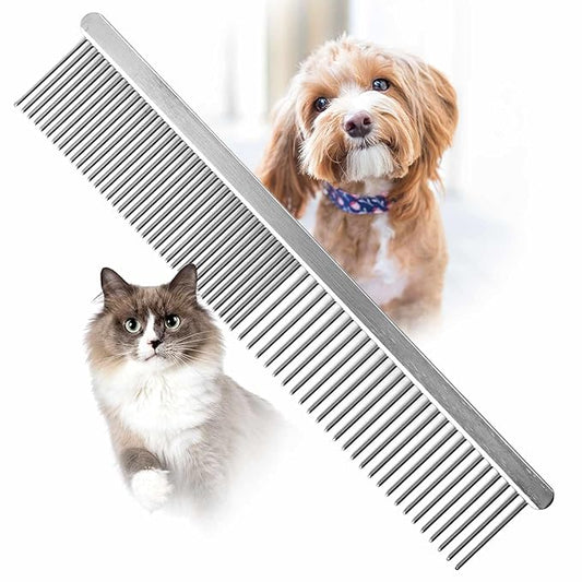 Jeffers Flat Back Pet Grooming Comb – Chrome Plated Steel Comb with Fine & Coarse Teeth for Dogs, Cats, Puppies – Detangling, Deshedding, Dematting Tool for Long or Short Hair - 7.5" L, 1" Teeth