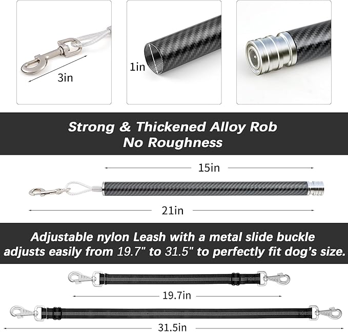 Hands-Free Bicycle Dog Leash for Cycling - 180° Rotating or Fixed Quick-Attach System, Built-in Shock-Absorbing Spring, Anti-Pull Design, Thick Steel Wire Rope 550 lbs (Carbon Fiber)