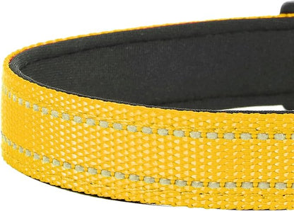 Reflective Dog Collar, Adjustable Soft Neoprene Padded Nylon Pet Collars with Buckle for Small Dogs, Yellow,S