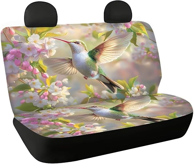 AFPANQZ 3D Hummingbird Car Rear Bench Protective Car Seat Cover Back Seat Only for Car Truck SUVs Polyester Fabric Car Universal Fit Full Wrap Dust-Proof Backseat Cover