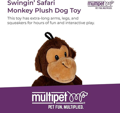 Multipet Swingin' Safari Monkey Dog Plush Toy - Squeaky Dog Toy for All Dogs - Extra Soft Plush Dog Toy - Stuffed Animal Dog Toy for Cuddling & Playing - Cute Dog Pet Toy (27”, Brown, 5 Squeakers)
