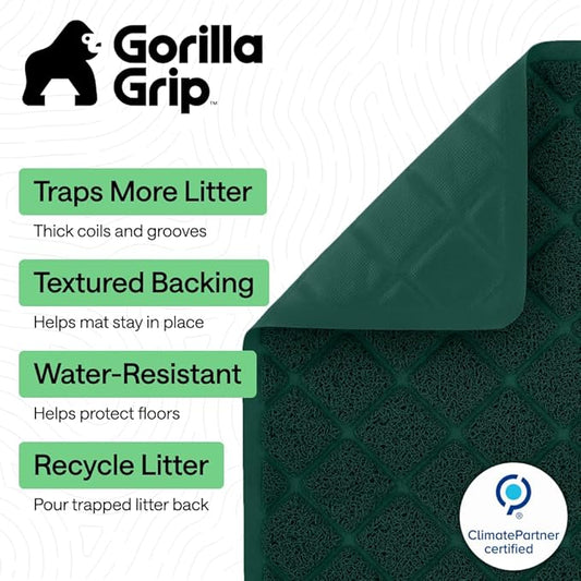 GORILLA GRIP Cat Litter Box Mat, Cushioned Coil Mesh Litter Trapping Mats, Scatter Control Supplies for Less Mess, Phthalate Free, Ultra Deep Catch Grooves, Rinse or Vacuum to Clean 24x17 Hunter Green