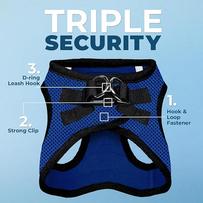 Best Pet Supplies Voyager Step-in Air Harness - All Weather Mesh, Reflective, No Pull Harness for Dogs, Cats - Secure with Hook & Loop Fastener, Buckle, Double D-Rings - Royal Blue/Black Trim, S