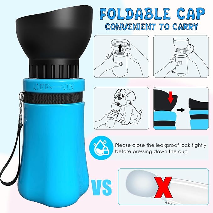17OZ Dog Water Bottle, Portable Leak Proof Pet Water Dispenser with Carrying Rope, Lightweight for Outdoor Walking, Travel. Hiking (Blue)