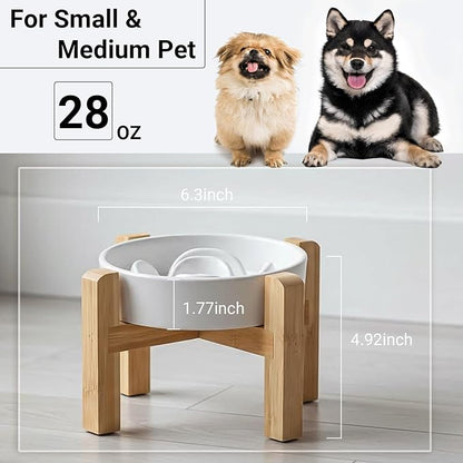 Petygooing Elevated Slow Feeder Ceramic Dog Bowls 8.26in, Slow Feeder Elevated Bowl for Small&Medium, Ceramic Slow Feeder Heavy Weighted Non-Toxic Non-Slip Puzzle Maze (White, 8.26in)