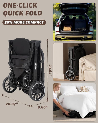 HITTITE Pet Stroller with Weatherproof Cover, All-Terrain 4-Wheel Cat & Dog Stroller with Adjustable Canopy, Foldable Dog Strollers with Storage Basket for Small to Medium Dogs Up to 55 lbs.