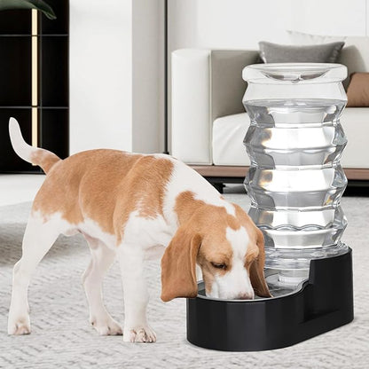 RIZZARI Dog Water Bowl Dispenser :Ion Exchange System with Activated Carbon- Helps Prevent Urinary Stones - Removes Odors -Softens Water- 8L Gravity Black Stainless Steel Automatic Waterer