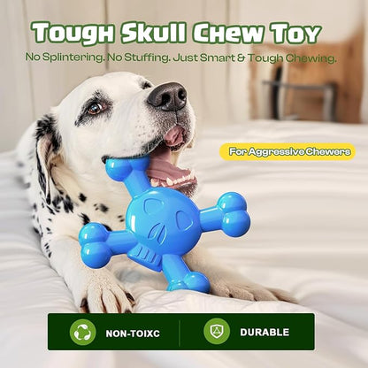 Dog Toys for Small Dogs, Skull-Shaped Small Dog Toys for Puppies, Durable Natural Rubber Puppy Chew Toys with Bacon&Milk Flavor, Indestructible Dog Toy, Blue