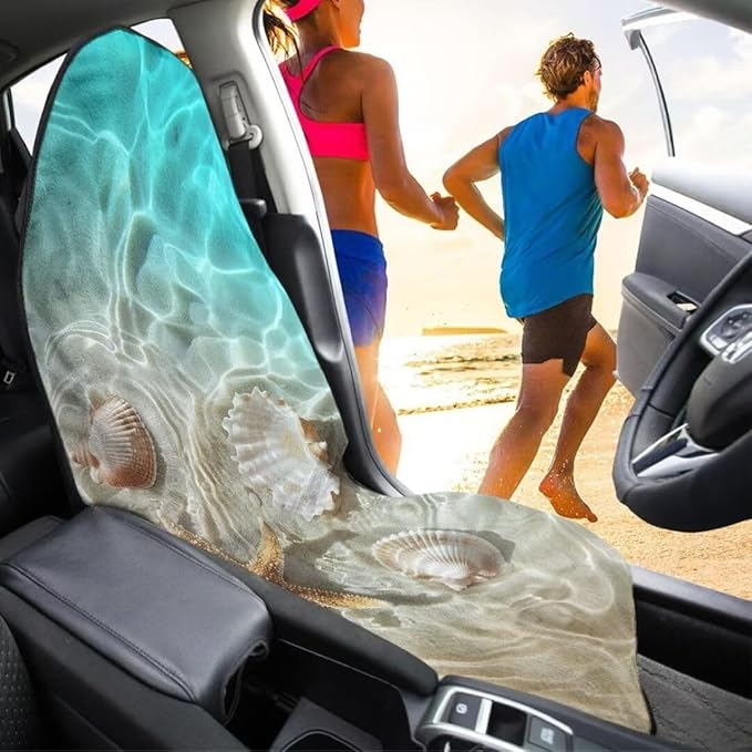 Coldinair Beach Starfish Shell Waterproof Sweat Towel Seat Cover Universal for Car Truck SUV Seat for Workout,Gym,Hiking,Beach,Outdoor Activities