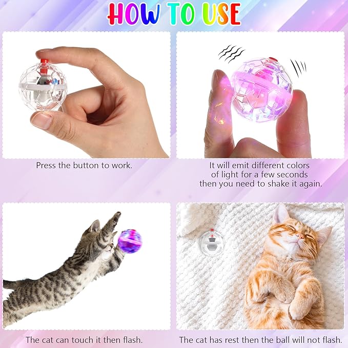 CHENGU 15 Pieces Ghost Hunting Light up Cat Balls Motion Activated Interactive Pet Toy Small LED Glowing Pet Ball for Animal Dog Running Activity Indoor Supplies, 1.38 x 1.5