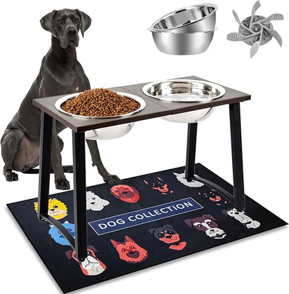 Elevated Dog Bowls for Large & X-Large Dogs, 16" Tall Raised Stand with 2 Stainless Steel 3000ML Bowls, Slow Feeder & Spill-Proof Mat – Extra Large Dog Food & Water Bowl Set