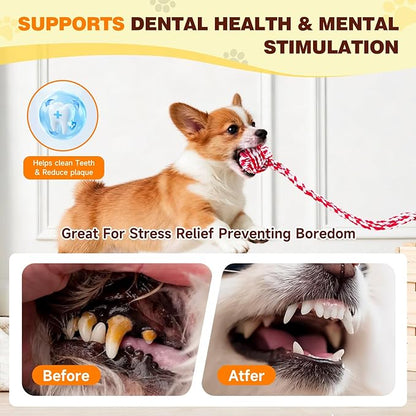 Interactive Dog Toys with Strong Gel Suction Cup, Durable Rope & Chew Ball, Dog Toys for Aggressive Chewers, Tug of War Dog Toy, Suitable for Small Dogs, Red White
