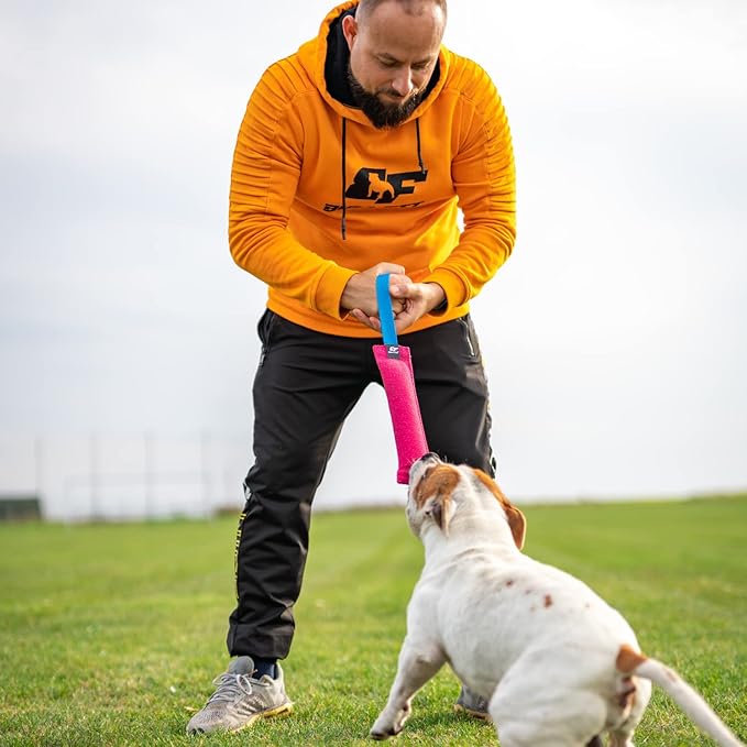 Bull Fit K9 Dog Bite Tug Toy with Strong Handle - Made of Durable & Tear-Resistant French Linen - Perfect for Tug of War, Fetch & Puppy Training - Ideal for Medium to Large Breeds