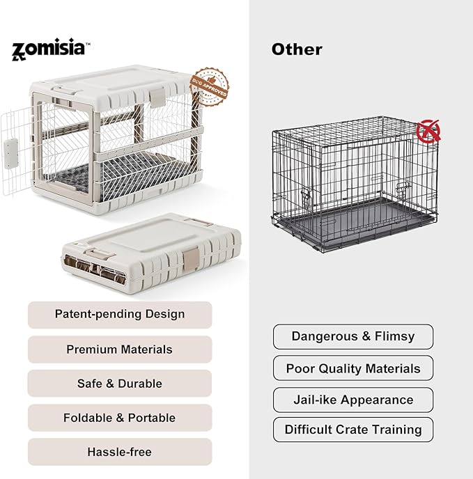 Collapsible Dog Crate with Bed Mat, 28'' Foldable Dog Kennel for Medium Dogs, Tool-Free Portable Cage with 2 Rolling Wheels & Handles, Pet Carrier for Indoor Outdoor