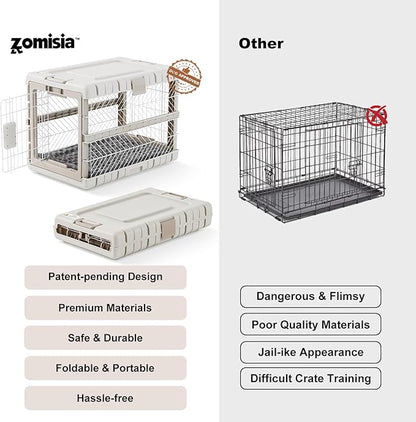 Collapsible Dog Crate with Bed Mat, 28'' Foldable Dog Kennel for Medium Dogs, Tool-Free Portable Cage with 2 Rolling Wheels & Handles, Pet Carrier for Indoor Outdoor