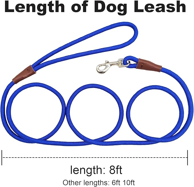 Small Dog Leash, 1/4" by 6/8/10 FT Lightweight Strong Nylon Rope Leash, Bright Classic Leasd for Small Pets/Puppy/Cat (8ft, Dark Blue)