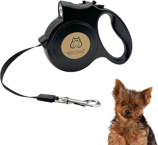 LED Light Retractable Dog Leash for Small to Medium Dogs – 16ft Extendable for Safe Night Walks (Black)