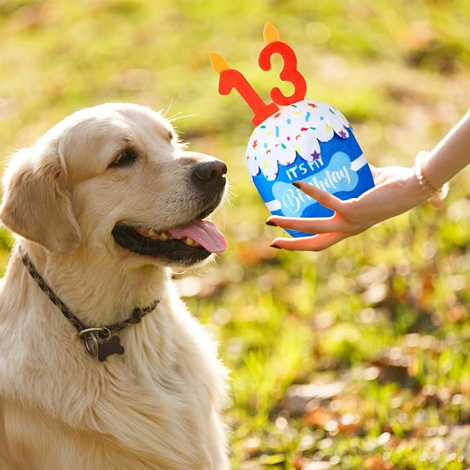 Dog Birthday Cake Toy Accessories for Girl Boy Gifts, Squeaky Plush Toy for Dog Birthday Party Decor Favor for Large, Medium and Small Dogs(13th,Blue)