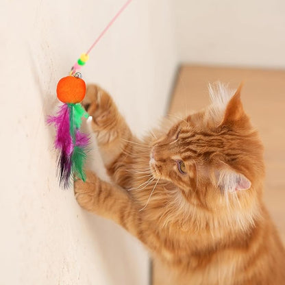 12 Pcs Cat Feather Toy Refills, Interactive Wand Attachments with Bells, Colorful Interactive Teaser Feathers Replacement for Indoor Cats & Kittens