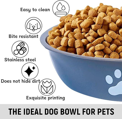 kathson 2 Pack Stainless Steel Dog Bowls,6" Spill Proof Metal Dog Food Bowls,Nonslip Rubber Bottom Pet Food and Water Bowl Set,Puppy Dishes Feeder for Medium Small Dogs,Grey