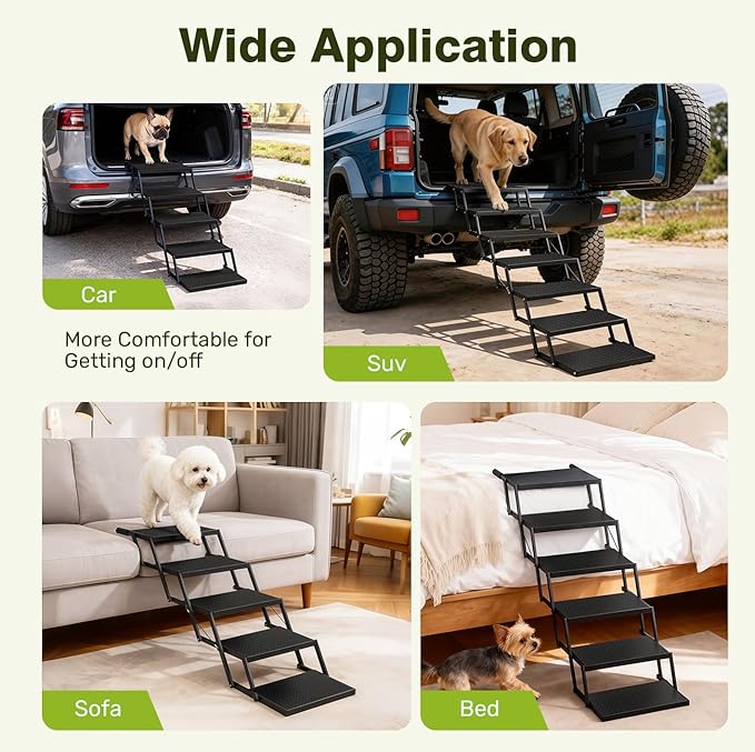 Foldable Dog Car Steps - Upgraded Non-Slip Pet Stairs for Large Dogs, Portable Metal Frame Dog Ramps for High SUV, Truck and Cars, Lightweight Pet Ladder with High Load-Bearing Capacity，Up to 350Lbs