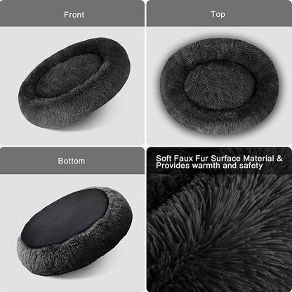 Cat Beds for Indoor Cats - Cat Bed Washable 20/24 inches, Dog Beds for Small Medium Dogs, Anti Anxiety Round Fluffy Plush Faux Fur Cat Bed, Thick Bottom (Dark, Medium)