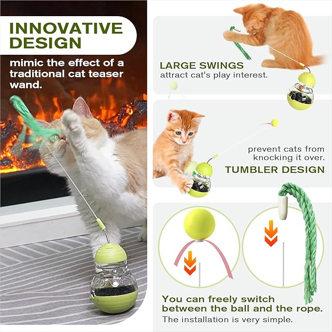TLKNG Cat Toy for Indoor Cats Wobble Treat Dispenser Ball Kitten Food Dispenser & Puzzle Feeder Balls & Enrichment Toys & Mental Stimulation Interactive Brain Game